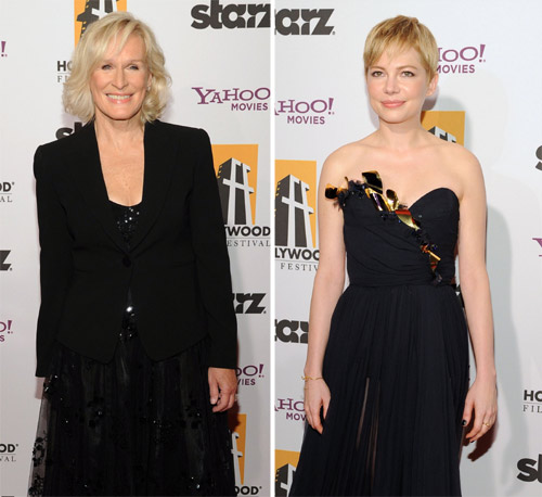 Glenn Close recibió el premio a toda una carrera y Michelle Williams el de mejor actriz por su interpretación de Marylin Monroe