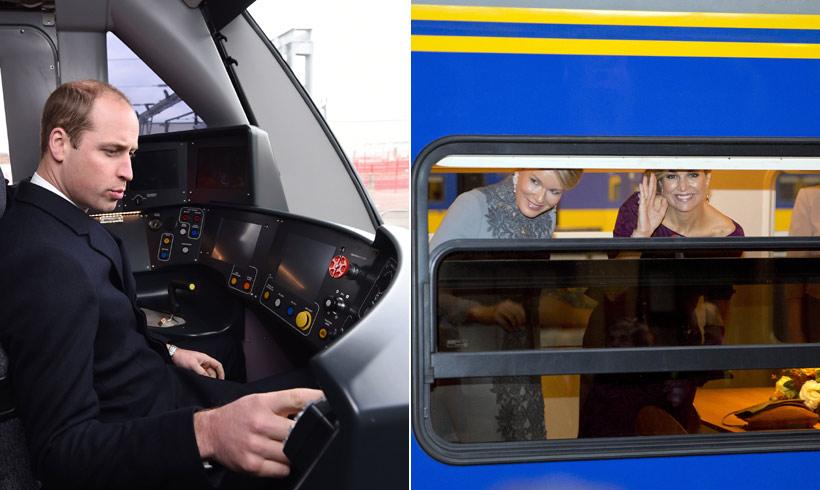 ¡Viajeros al tren! El Príncipe Guillermo, conductor, y las Reinas de Holanda y Bélgica, pasajeras de excepción