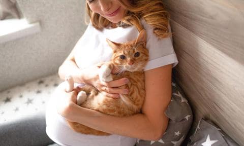 Mujer embarazada con un gato
