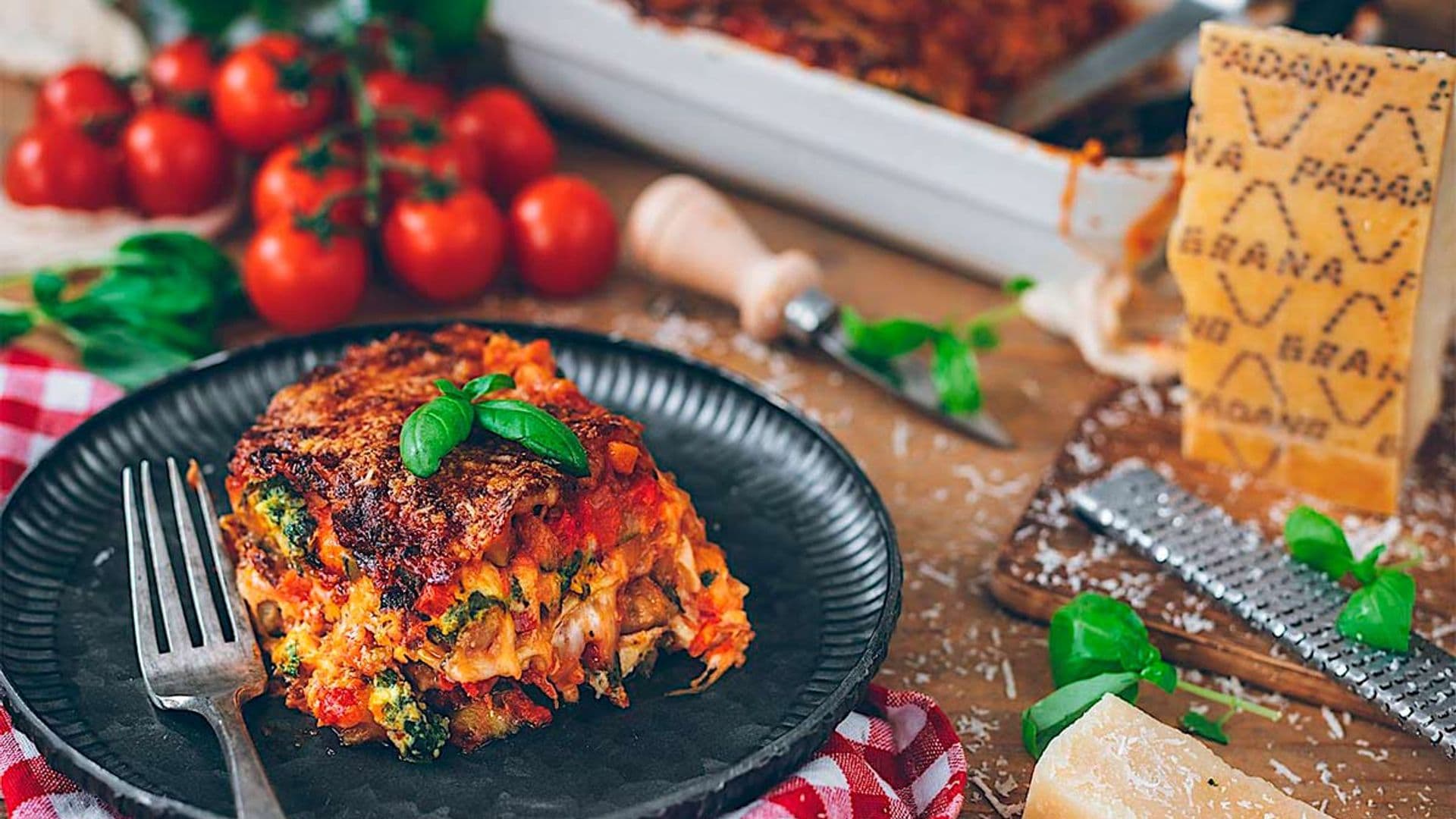 Lasaña de verduras con crema de Grana Padano