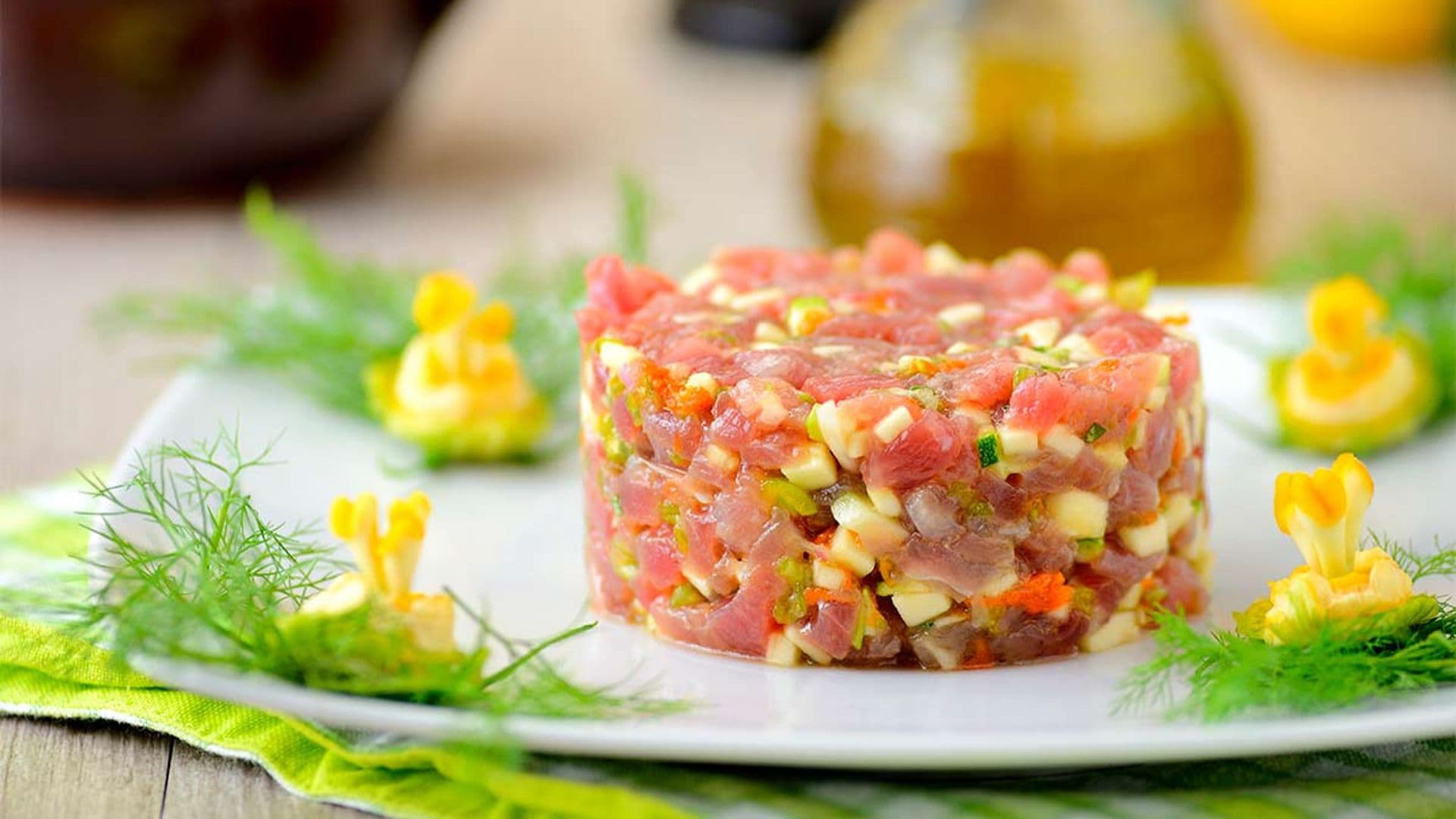 Tartar de ventresca de atún rojo con calabacín