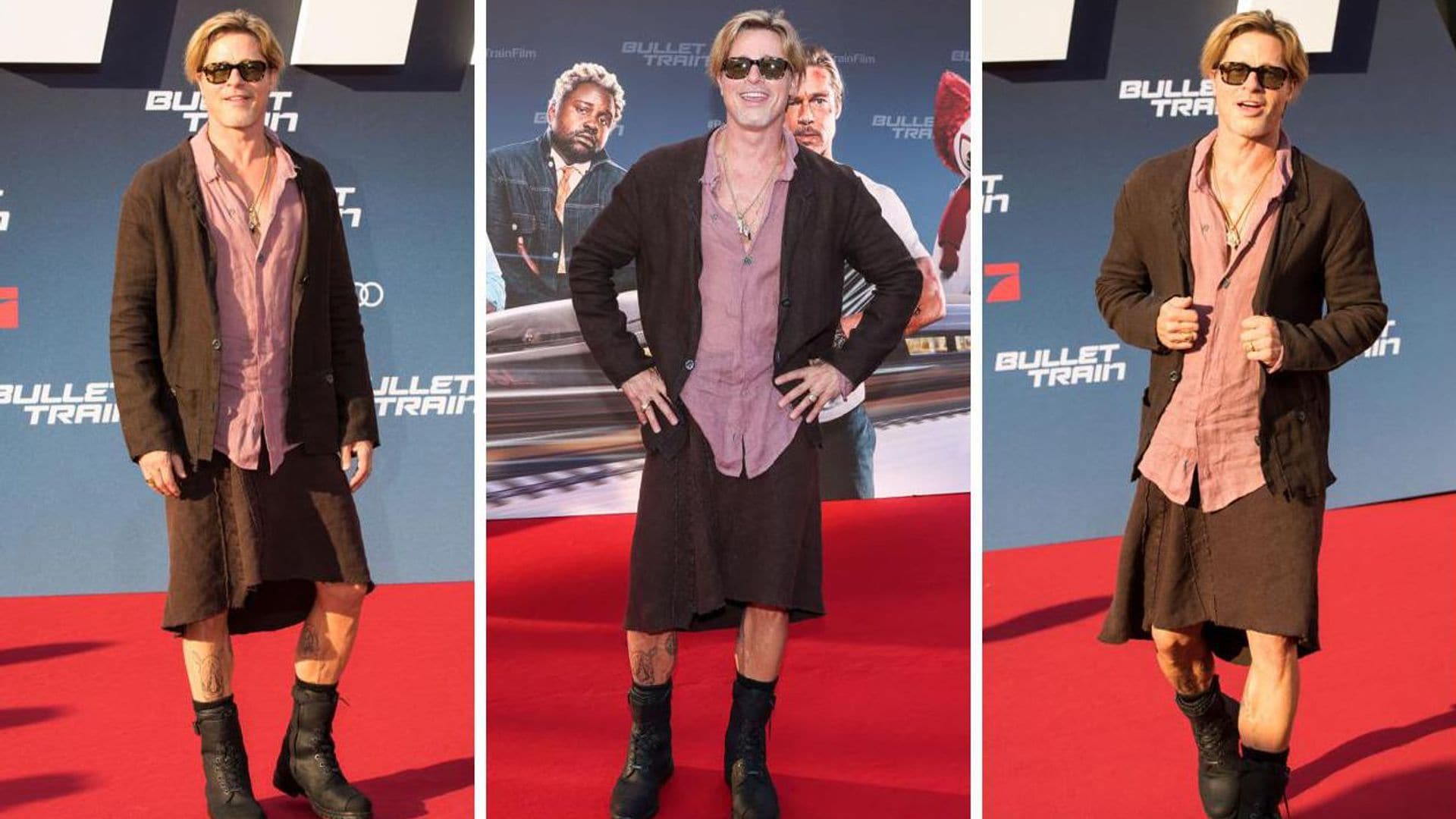 Brad Pitt se roba todas las miradas con su look de falda y botas