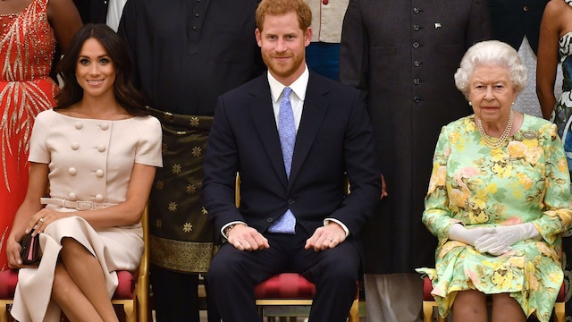 meghan duchess of sussex prince harry duke of sussex and queen elizabeth ii at the queen 39 s young leaders awards ceremony