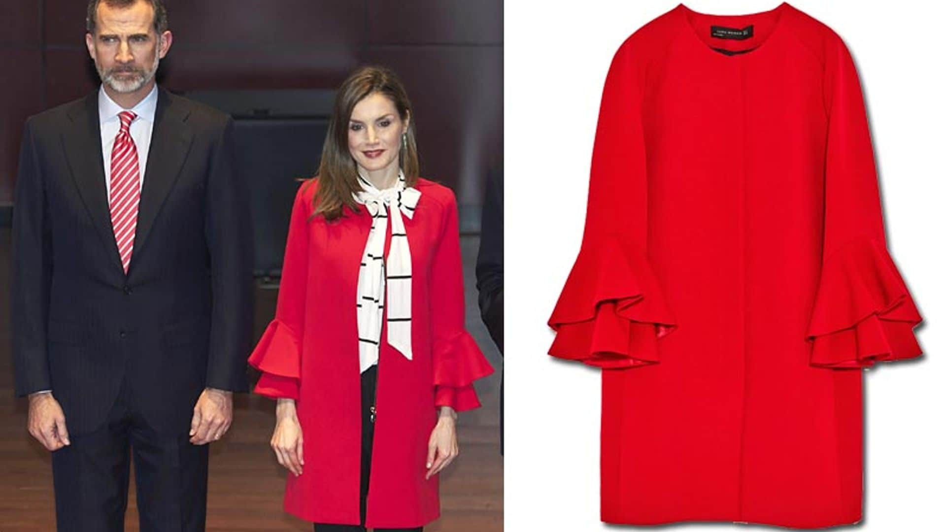 La reina Letizia y su abrigo rojo de Zara: otro éxito de ventas