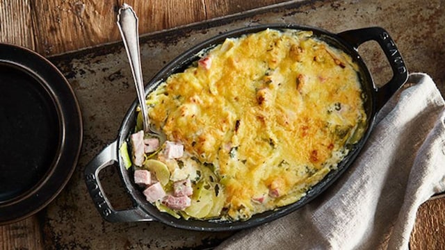 puerros patatas pavo gratinado