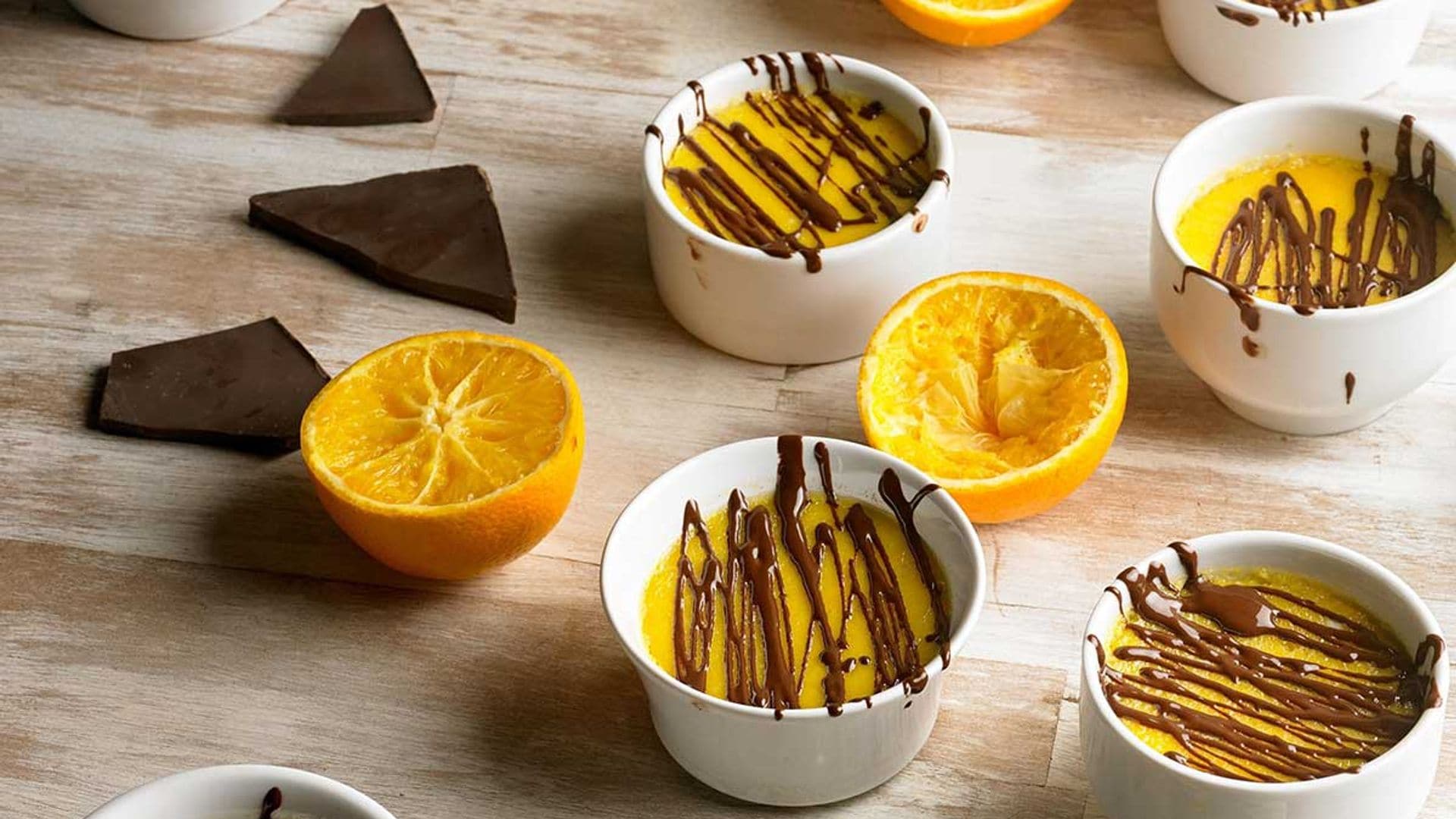 Natillas caseras de naranja con chocolate