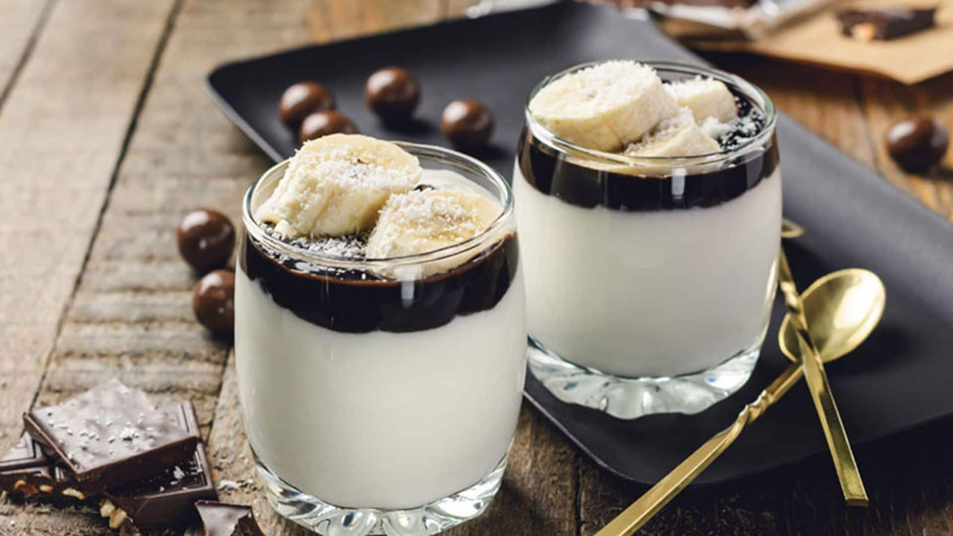 Mousse de chocolate blanco con plátano