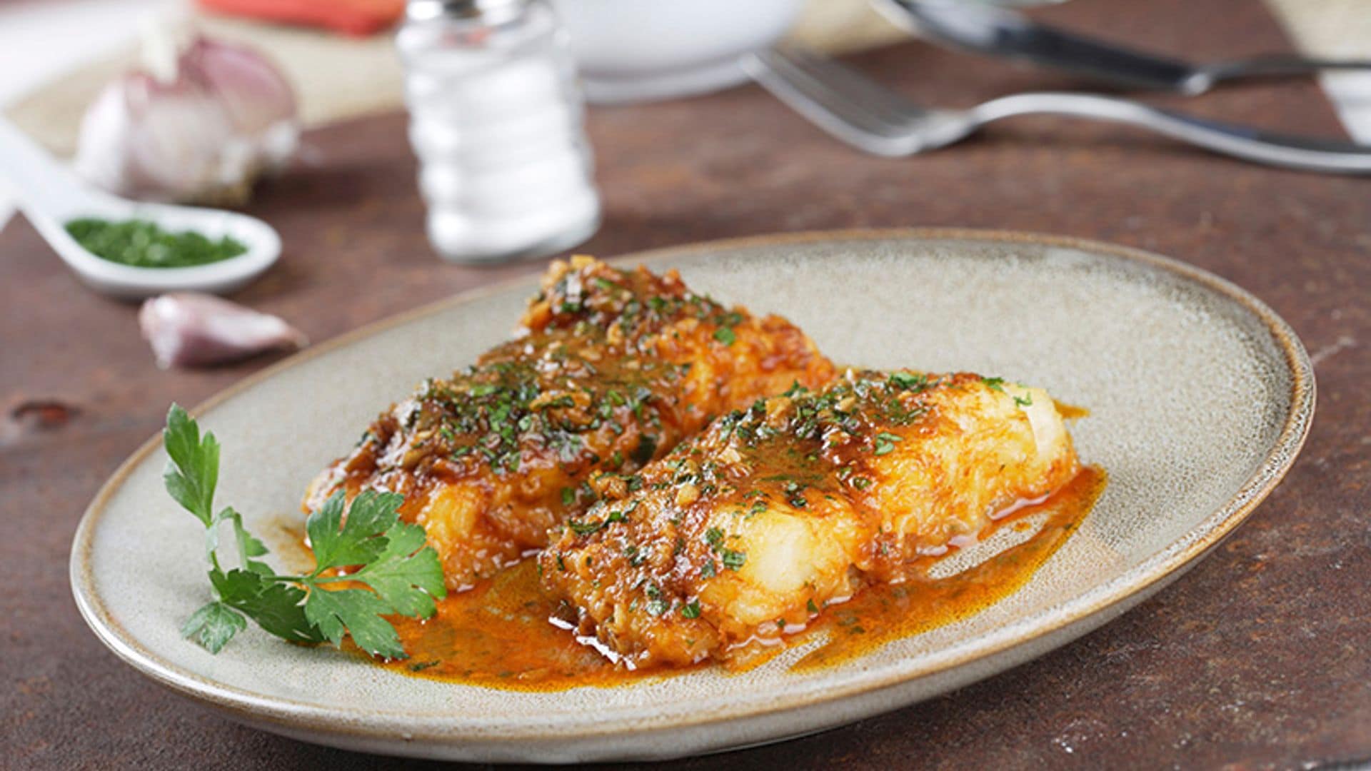 Bacalao con costra de romesco