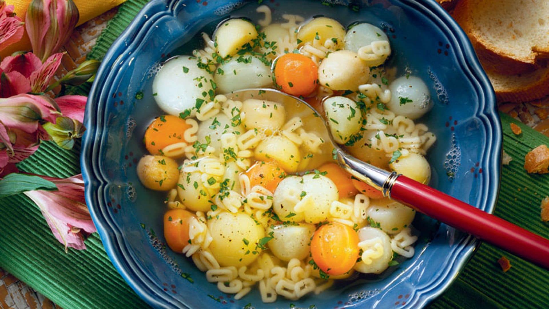 Sopa de letras con bolitas de la huerta