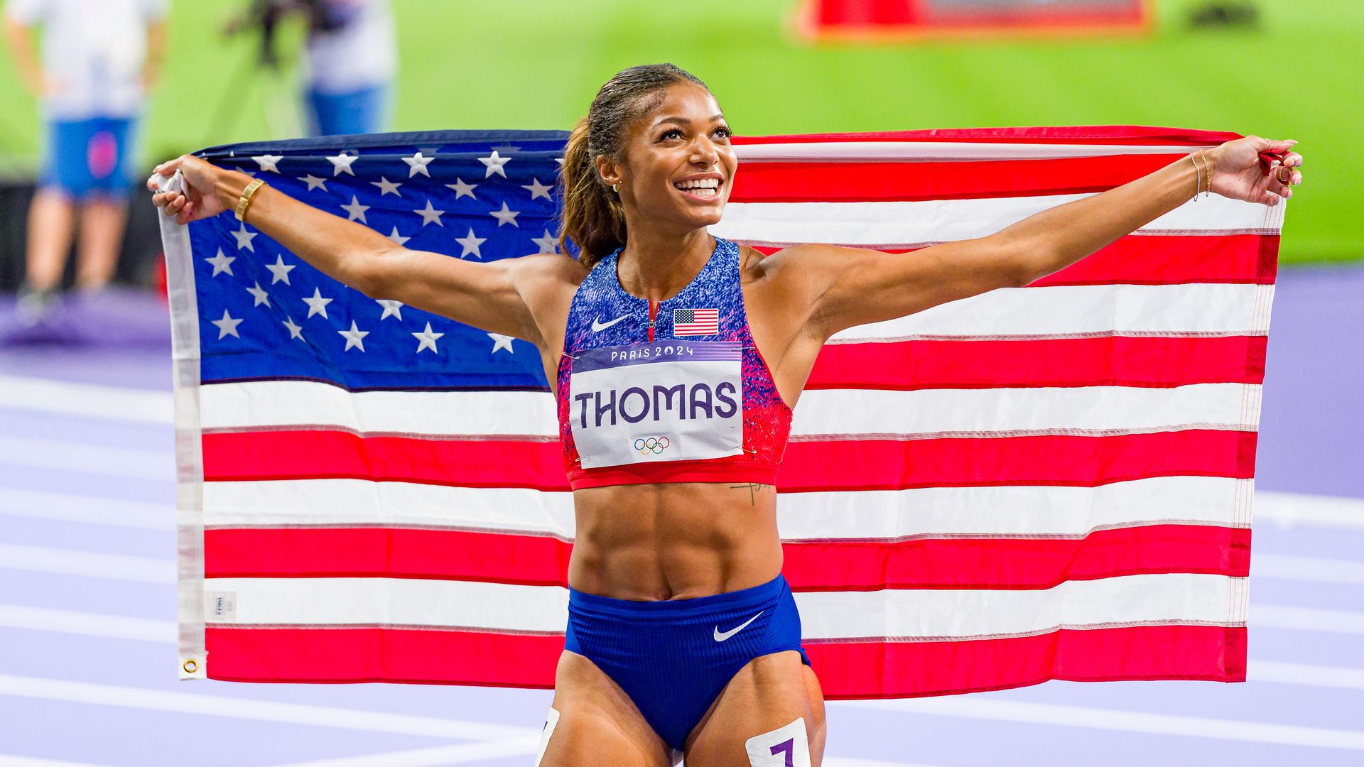 Gabby Thomas en la final de 200m de París 2024