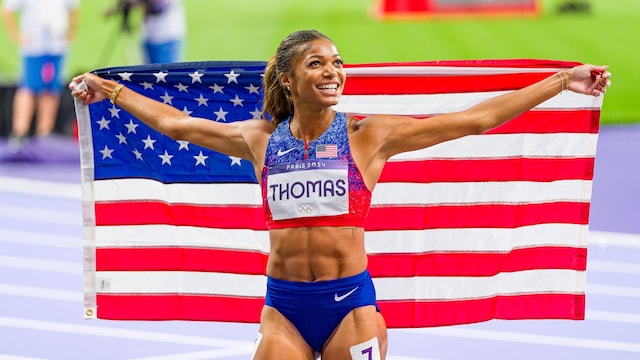 Gabby Thomas en la final de 200m de París 2024