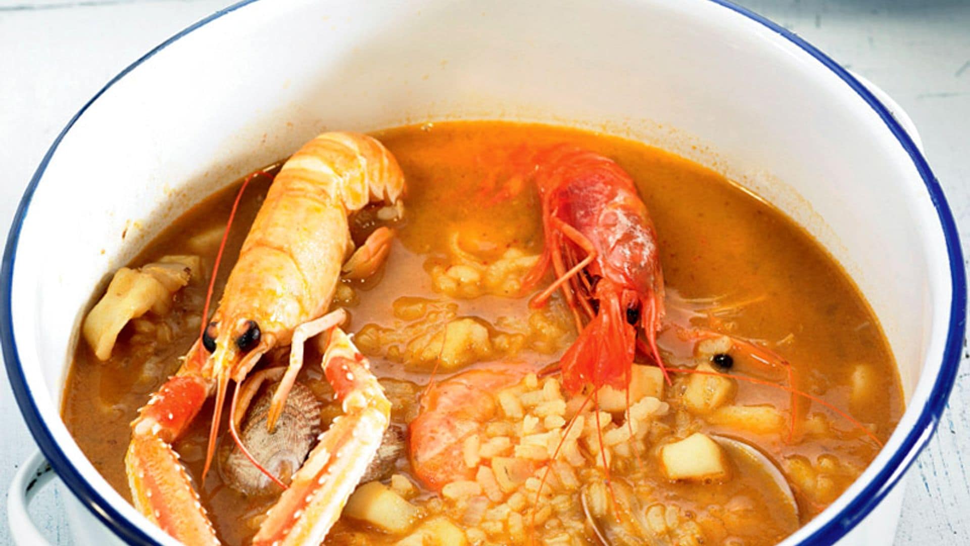 Arroz caldoso de cigalas y gambas rojas