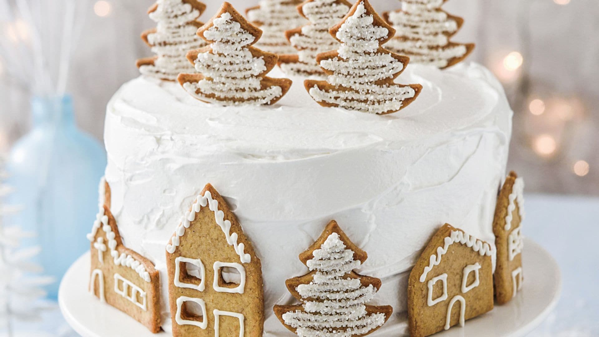 Tarta 'nevada' con galletas navideñas