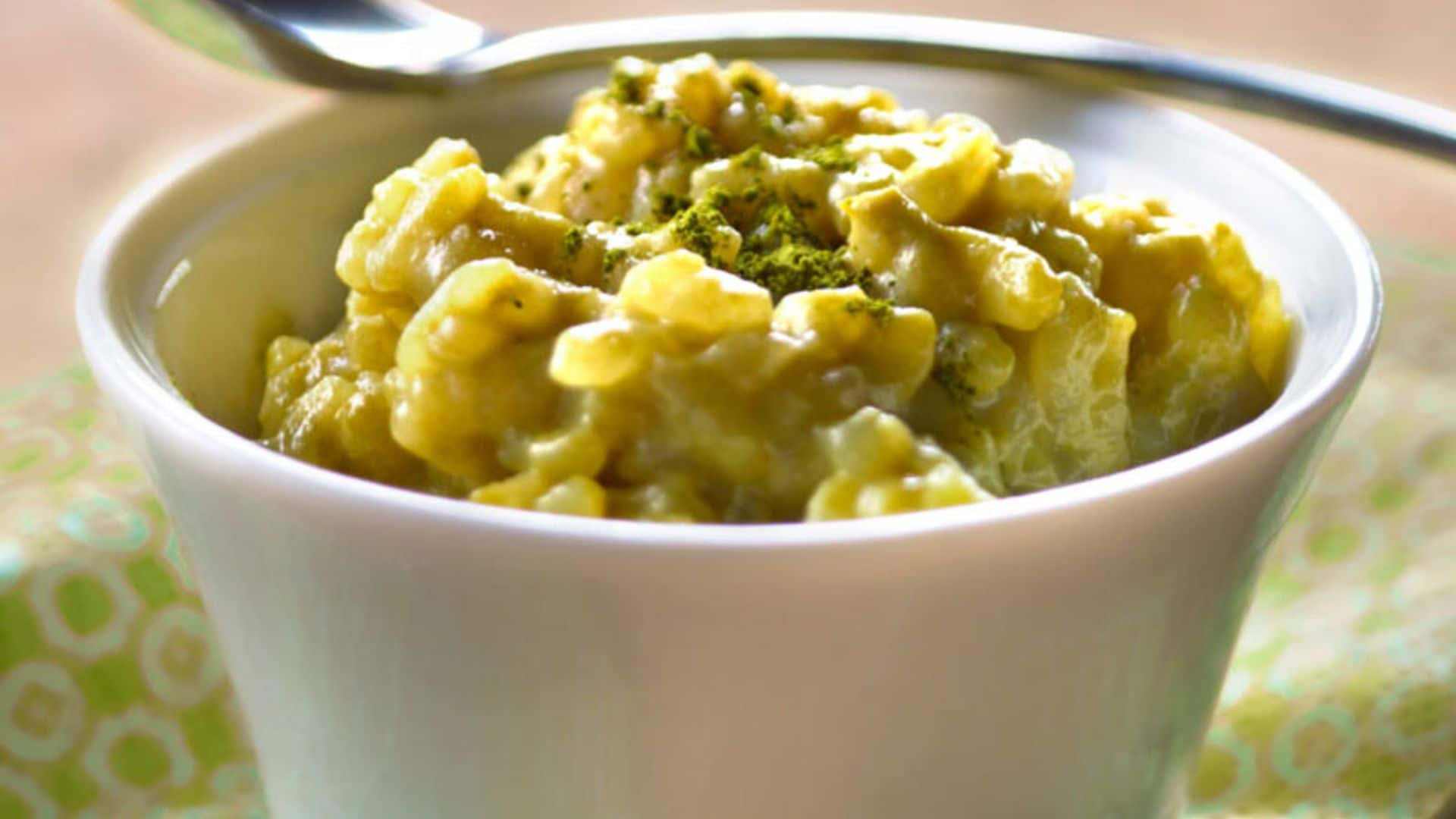 Arroz con leche y té matcha