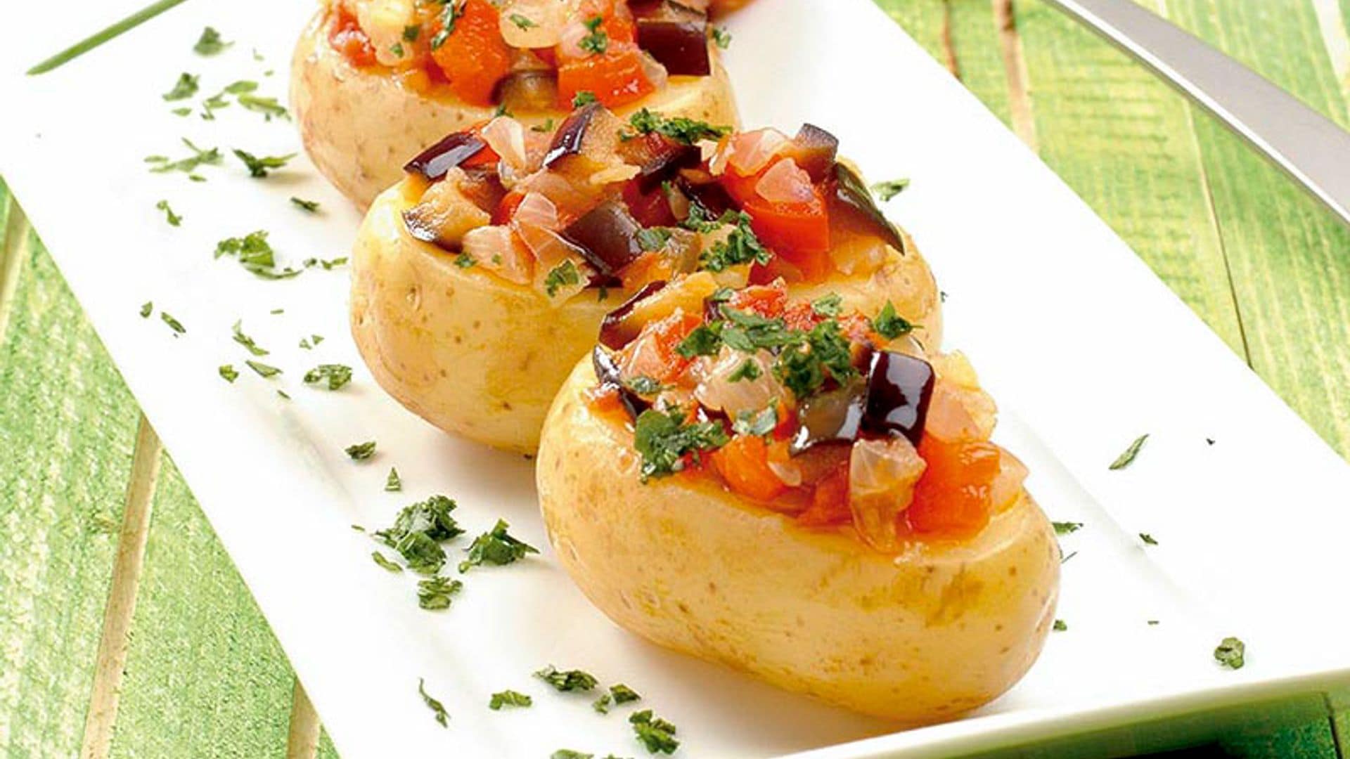 Patatas rellenas de verduras y soja