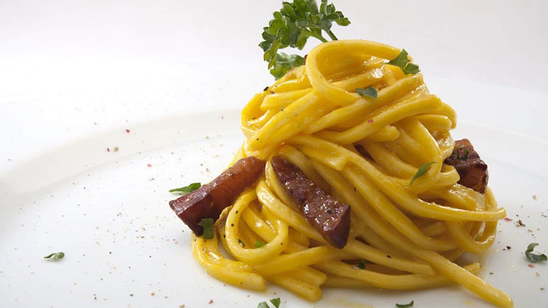 Espagueti a la auténtica carbonara sin gluten