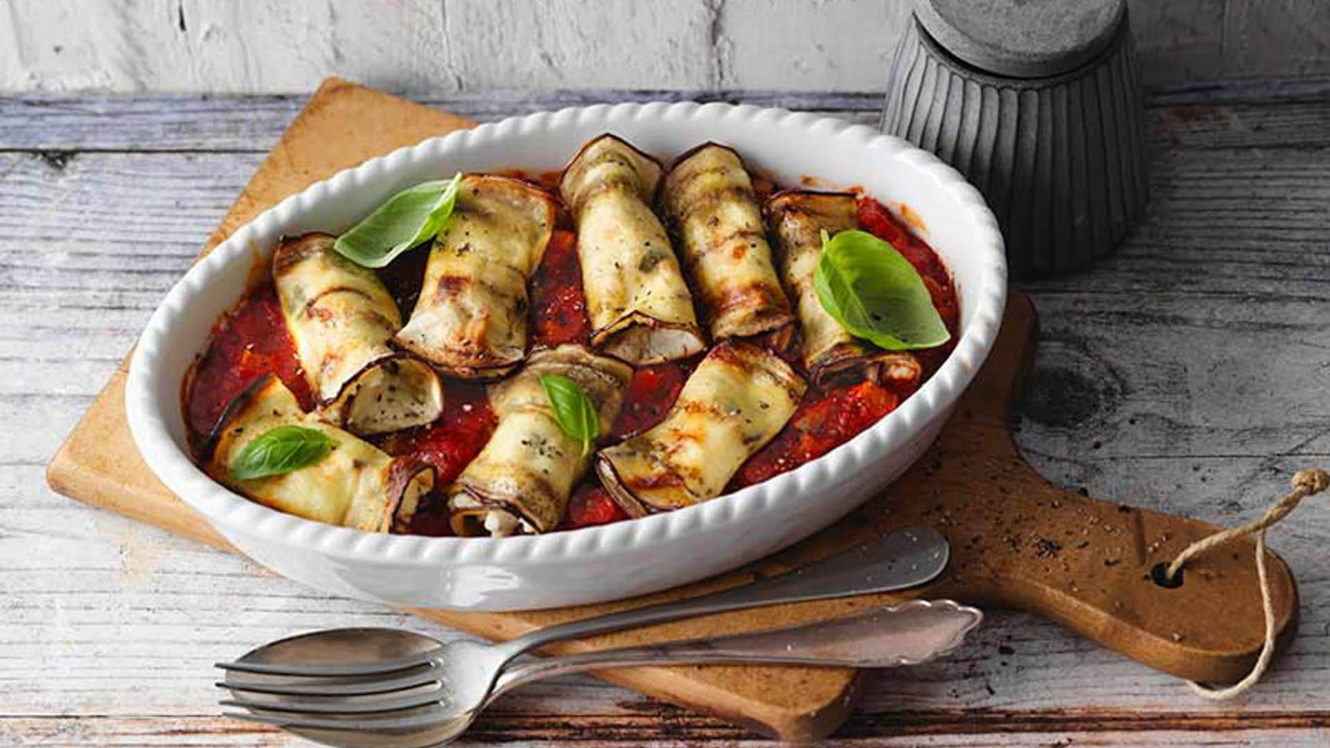 Canelones de berenjena rellenos de setas