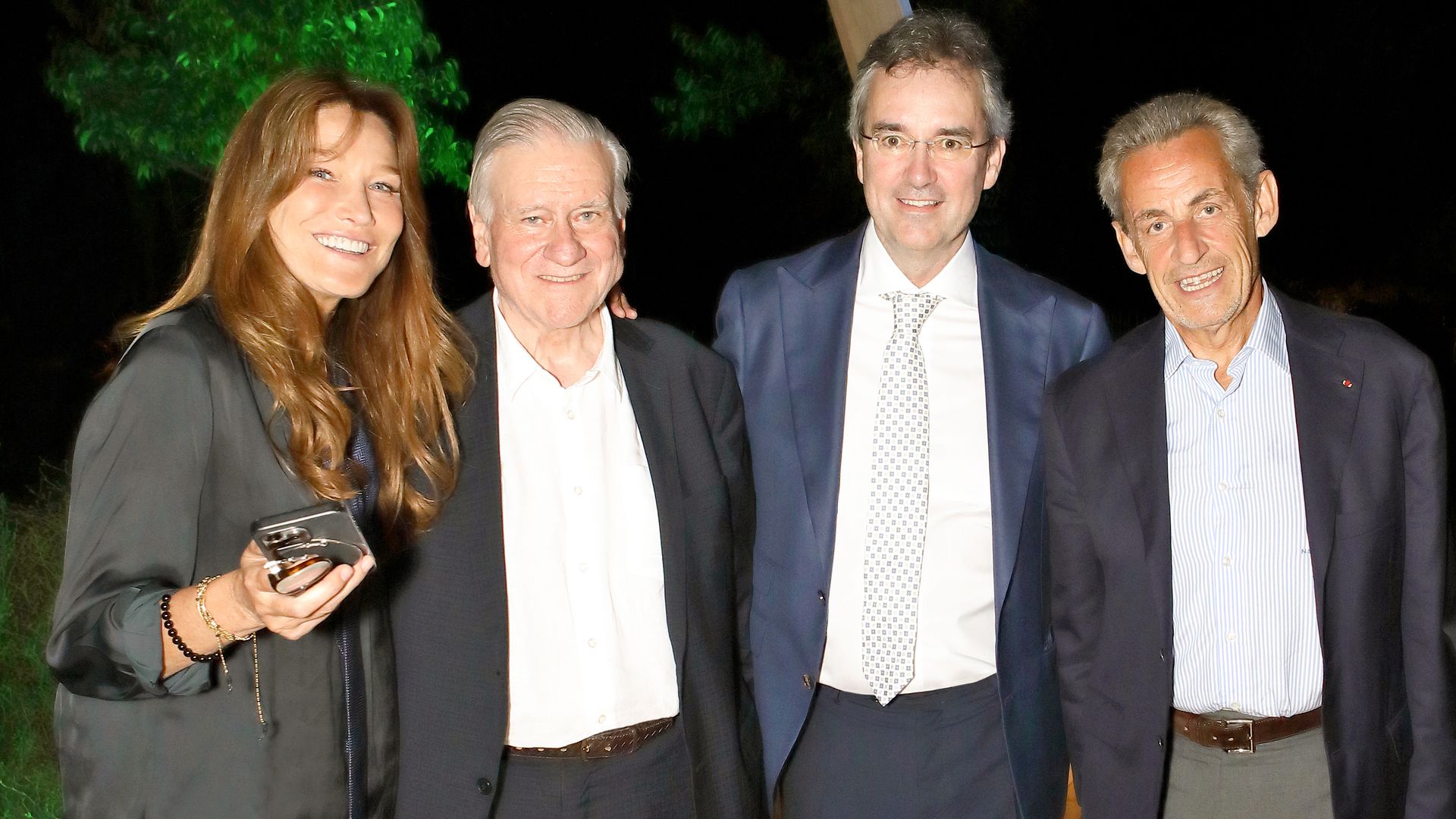 Carla Bruni con su marido, Nicolas Sarkozy, Valentín Fuster y otro invitado