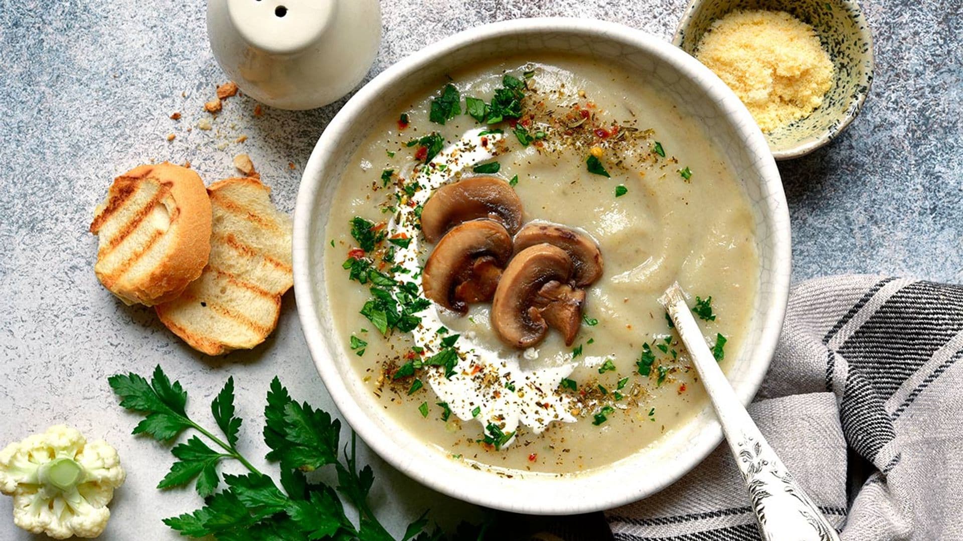 Crema de coliflor con champiñones