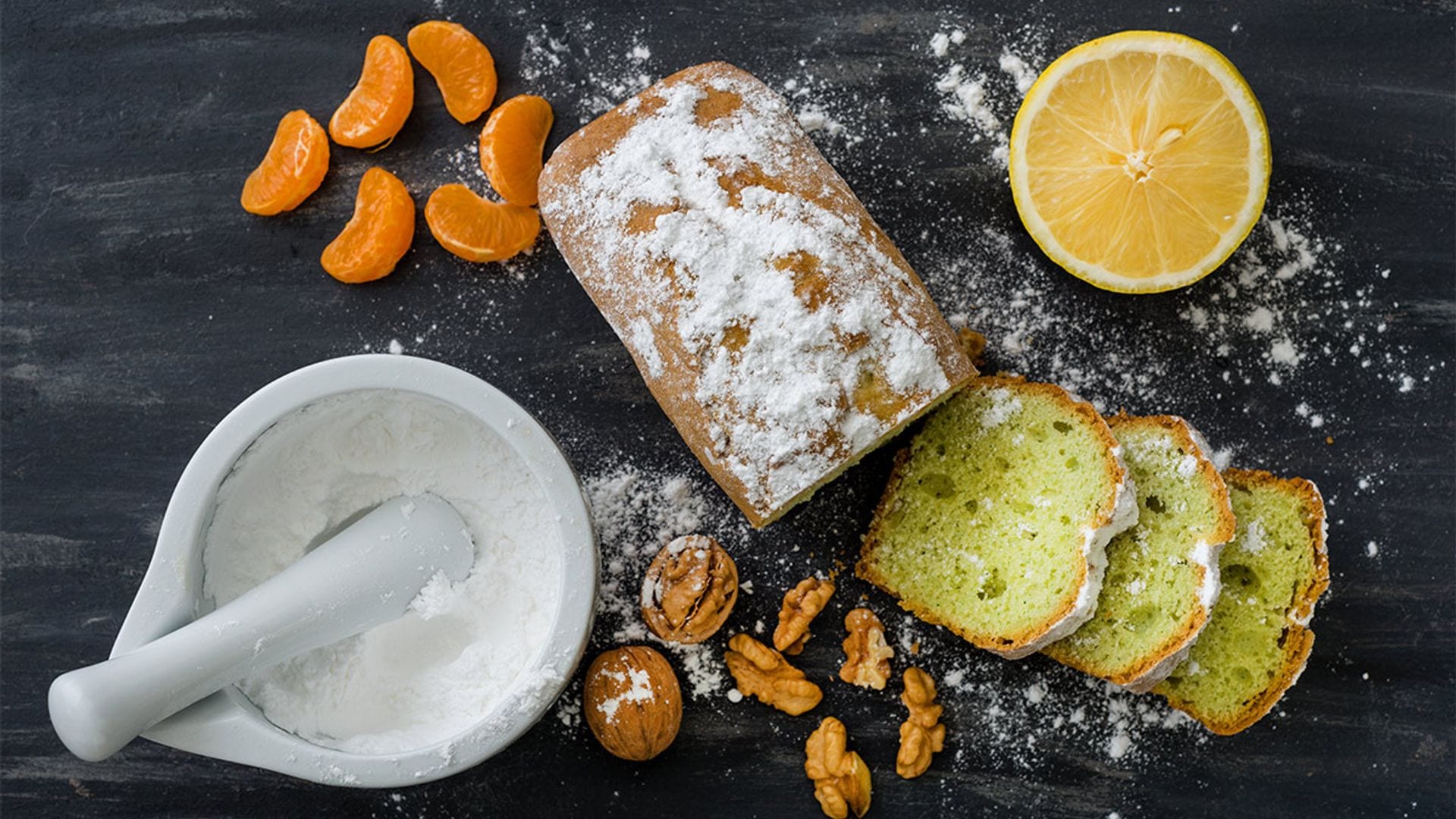 Bizcocho de mandarina, menta y nueces