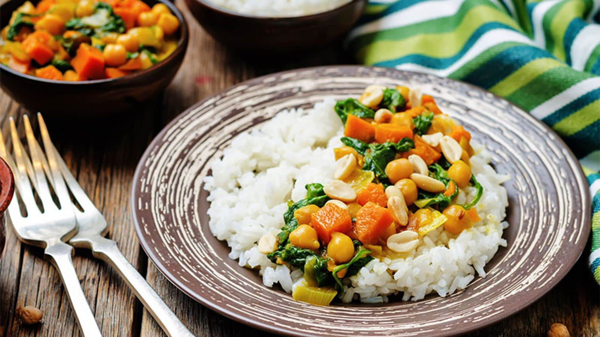 Arroz con espinacas y garbanzos