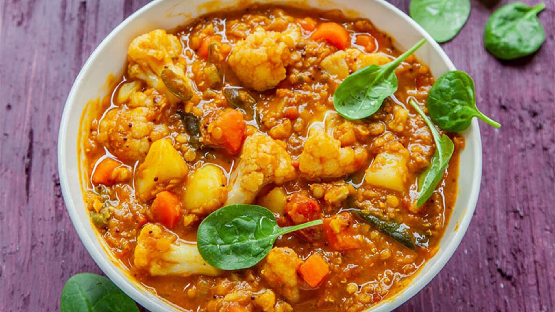 Curry de lentejas y coliflor con tamarindo