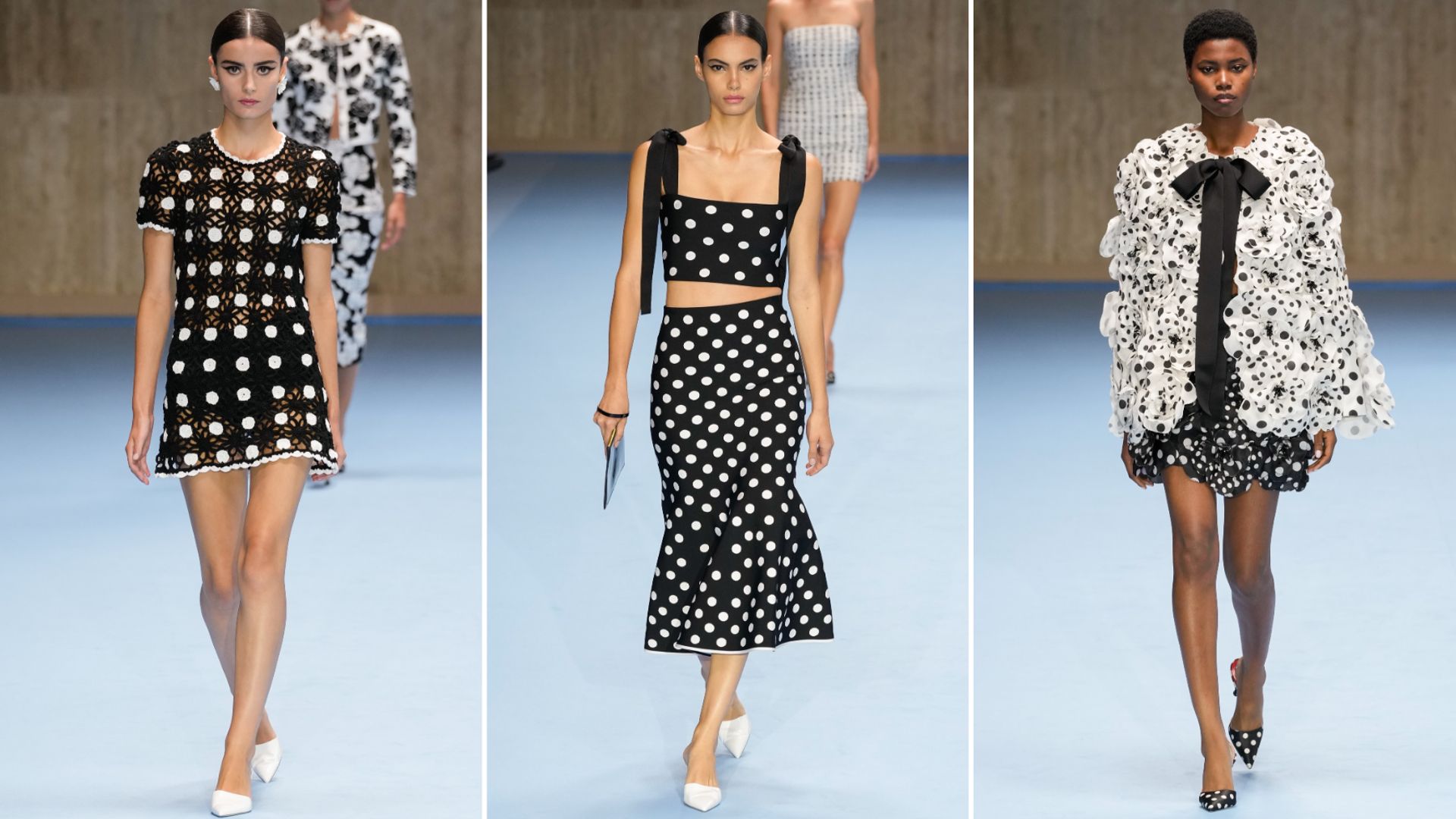 La tendencia de los ‘polka dots’ y el blanco y negro inundaron la pasarela spring 2025 de Carolina Herrera