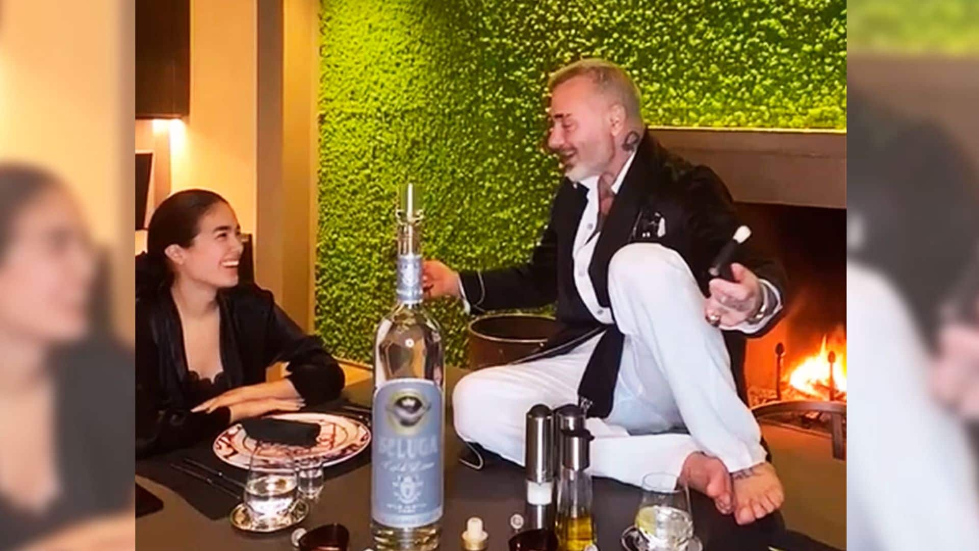 Gianluca Vacchi, bailando incluso en una cena romántica ¡encima de la mesa!