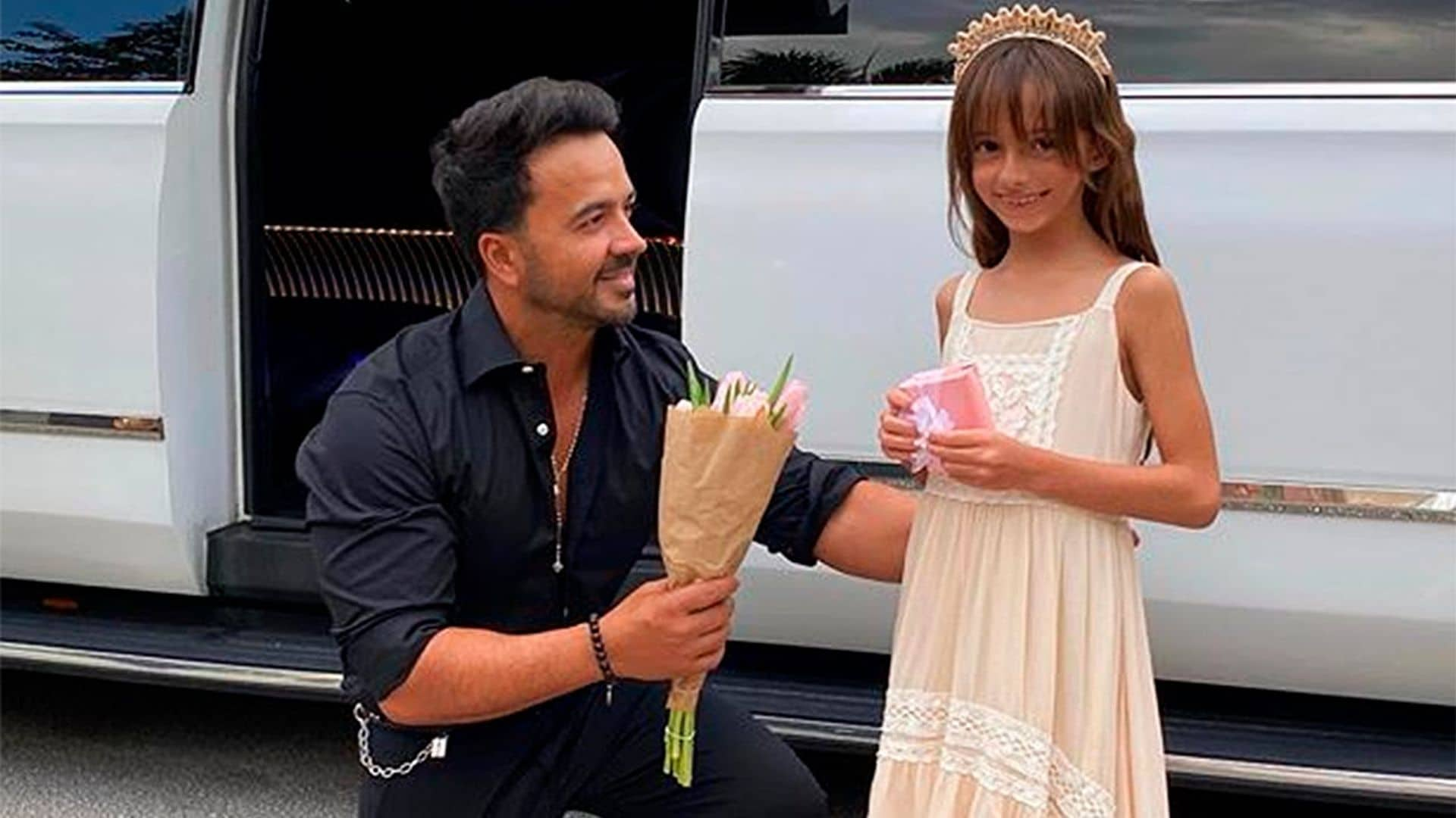 Como si fueran a los Oscar: la velada de gala de Luis Fonsi y su hija con limusina incluida