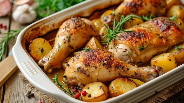 Muslos de pollo con patatas al horno