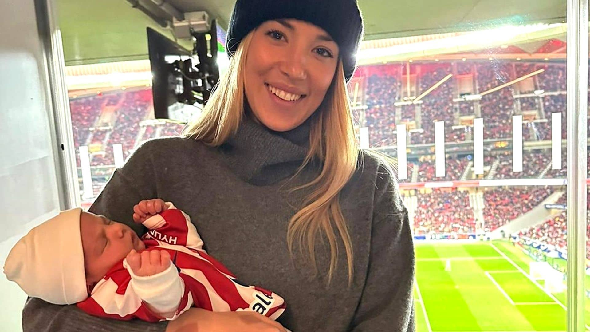 ¡Con solo 13 días de vida! La niña de Alice Campello y Álvaro Morata ya es fan del Atleti y visita el Metropolitano