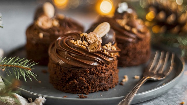 mini tartas de pan de jengibre y miel con chocolate