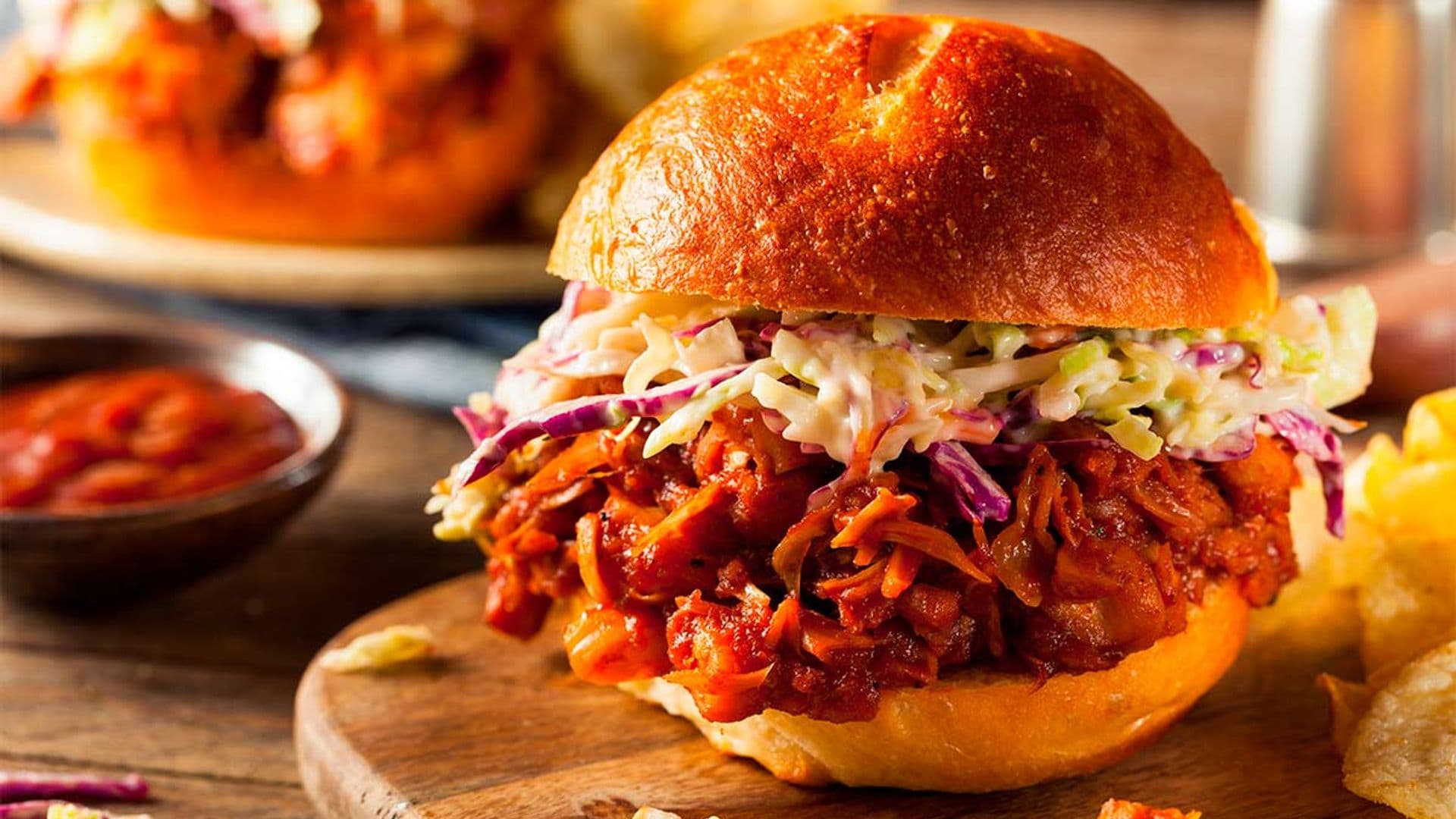 Hamburguesa vegana de 'pulled pork' con jackfruit