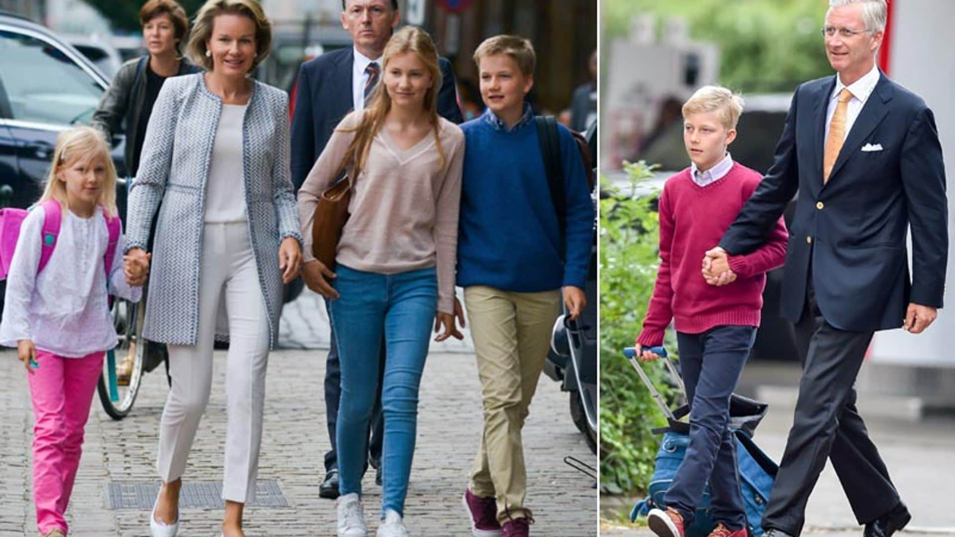 ¡Sonrisas y nervios! Los hijos de los Reyes de Bélgica regresan al cole