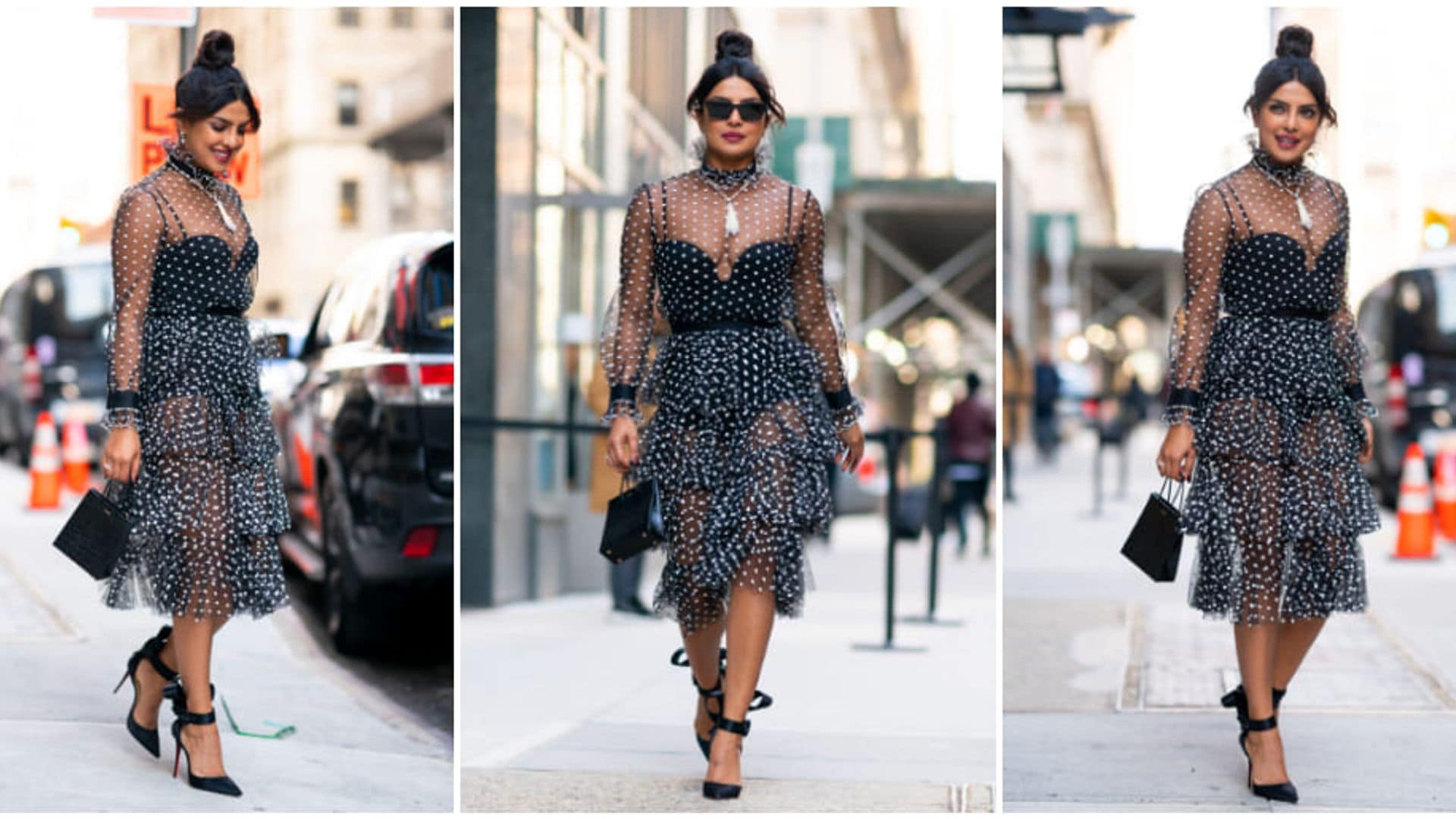 ¿Lunares y transparencias? Combínalos al estilo de Priyanka Chopra