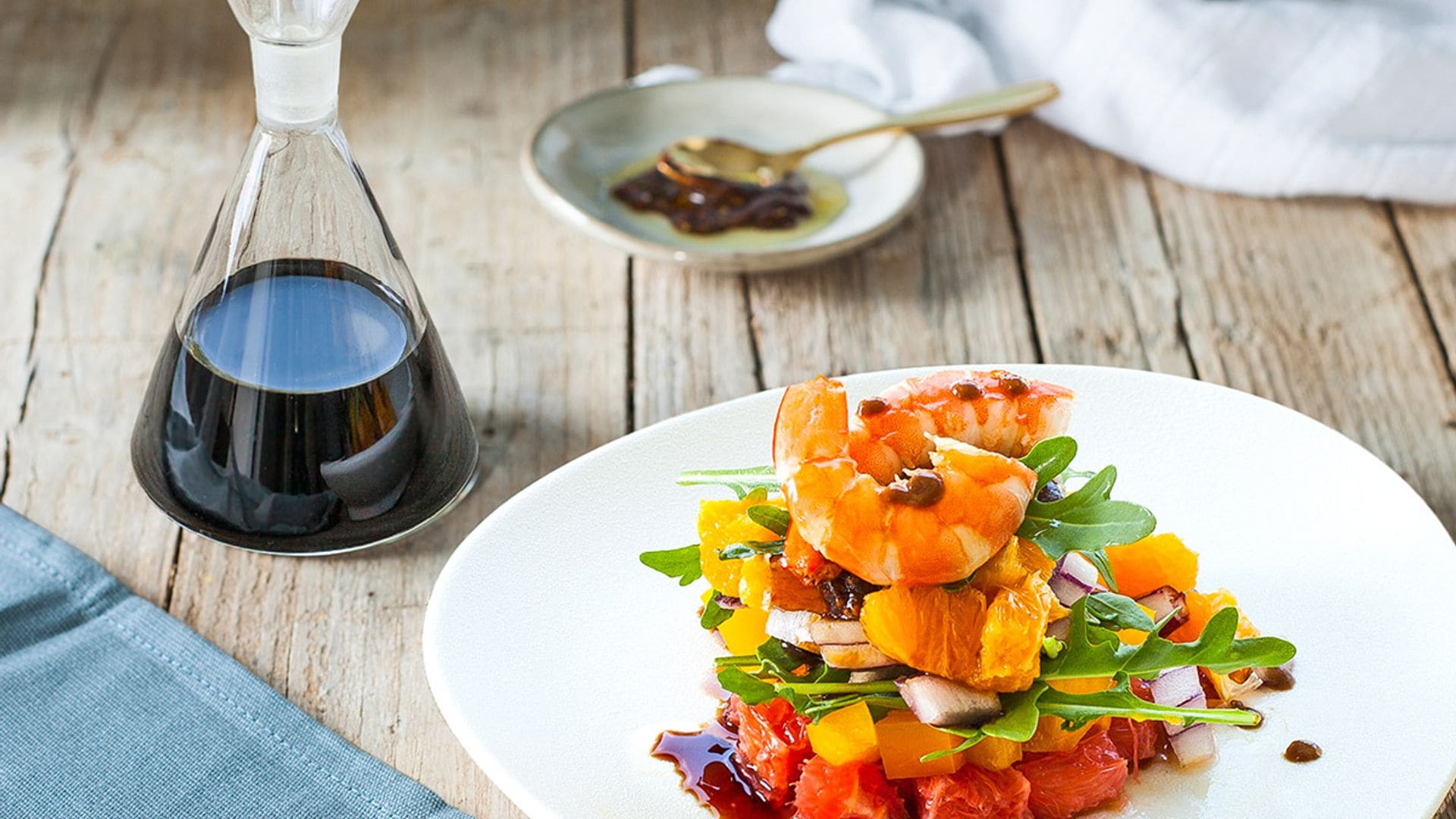 Ensalada de mandarina, pomelo y langostinos