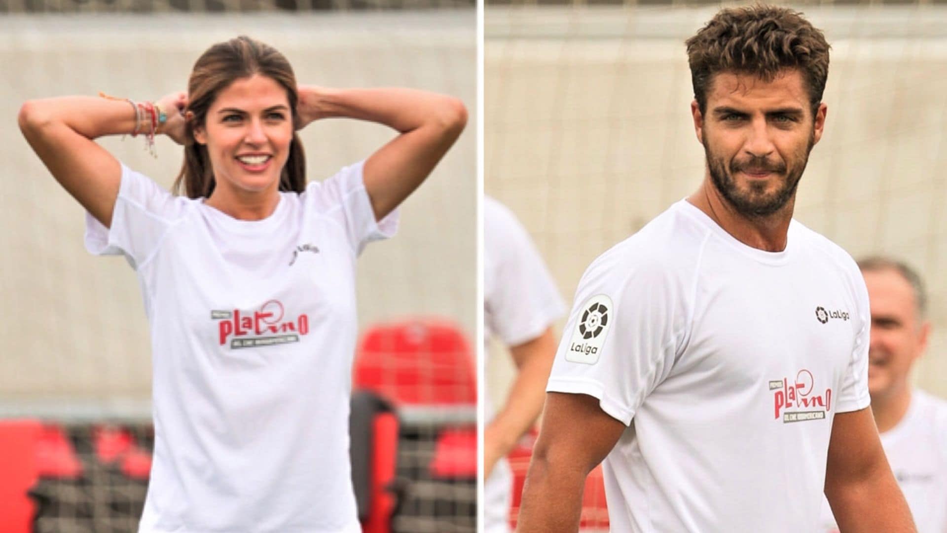 Maxi Iglesias y Stephanie Cayo demuestran su habilidad con el balón en la antesala de los Premios Platino