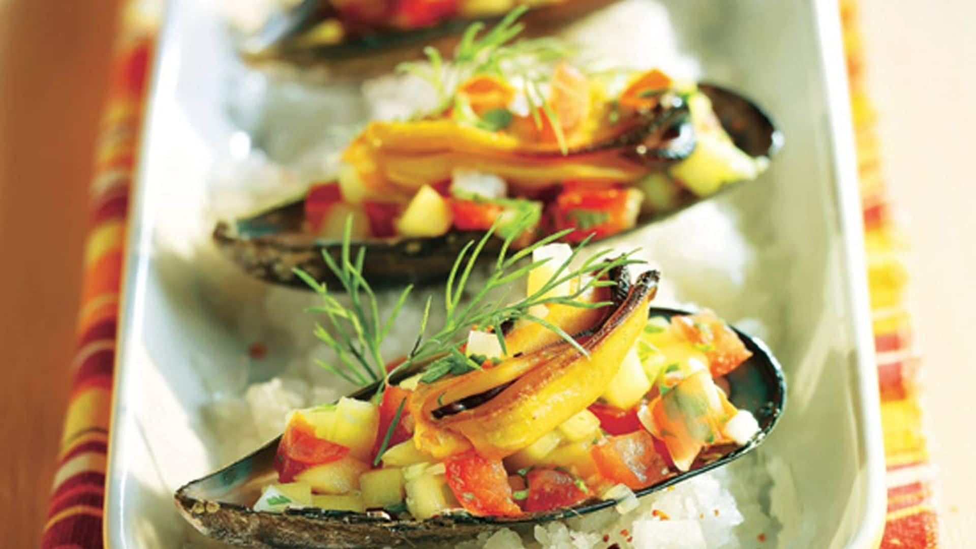 Mejillones con ensalada de mango