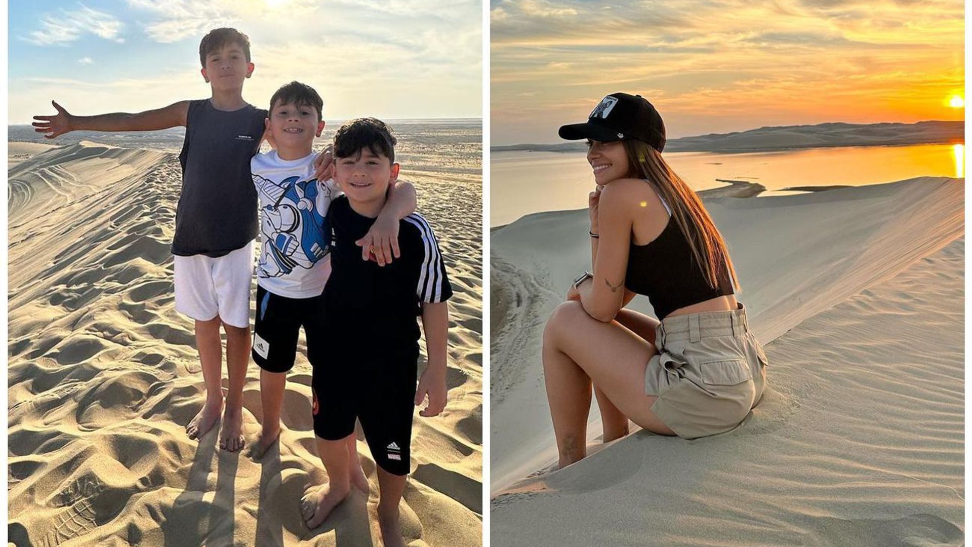 Antonela Roccuzzo, esposa de Messi, disfruta con sus hijos del atardecer en el desierto de Catar