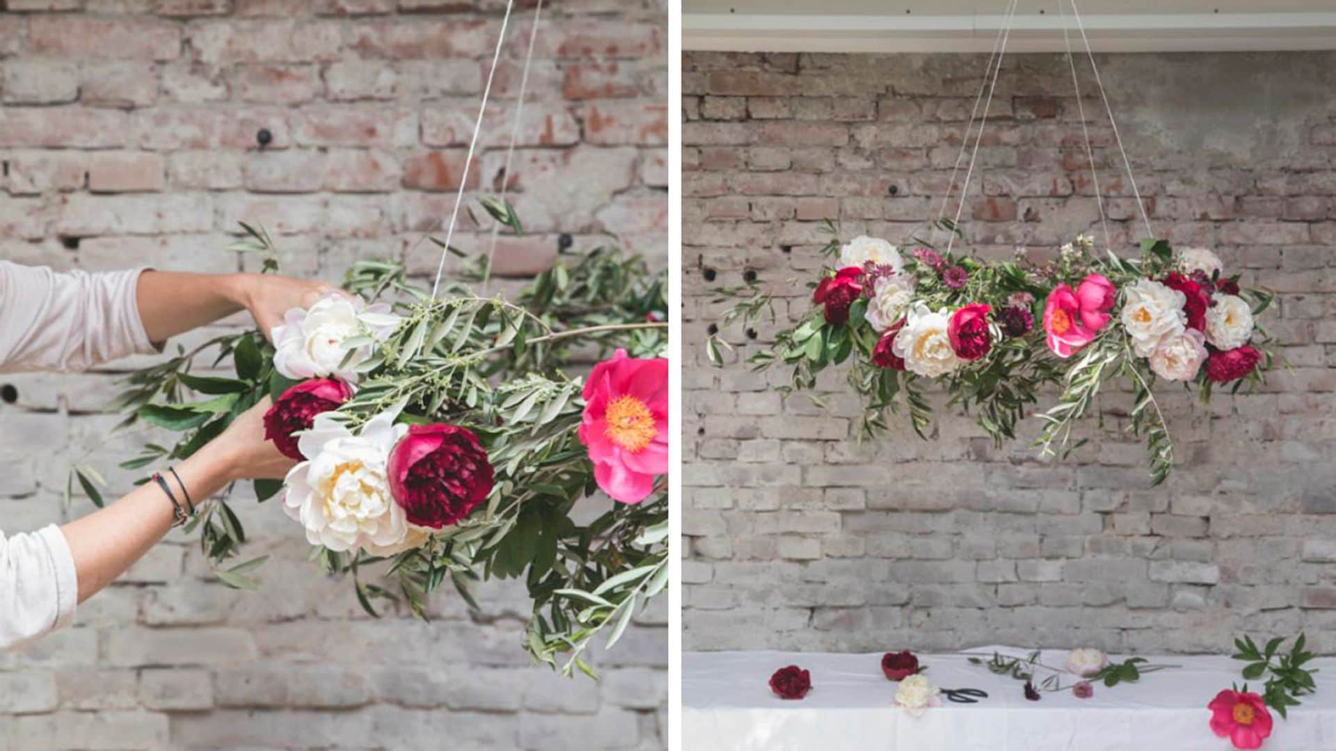 Haz un adorno colgante con flores para decorar una mesa de celebración