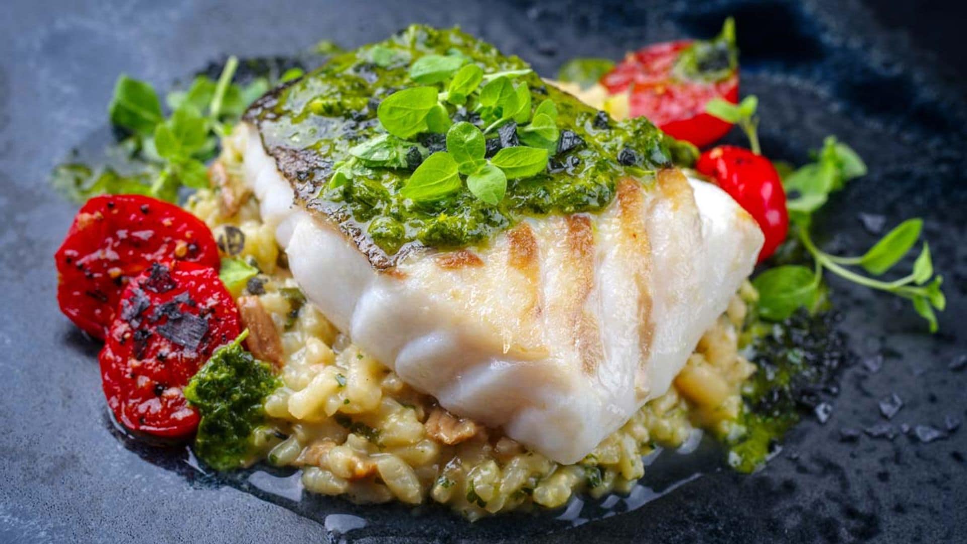 Skrei con aceite de orégano y 'risotto' de champiñones