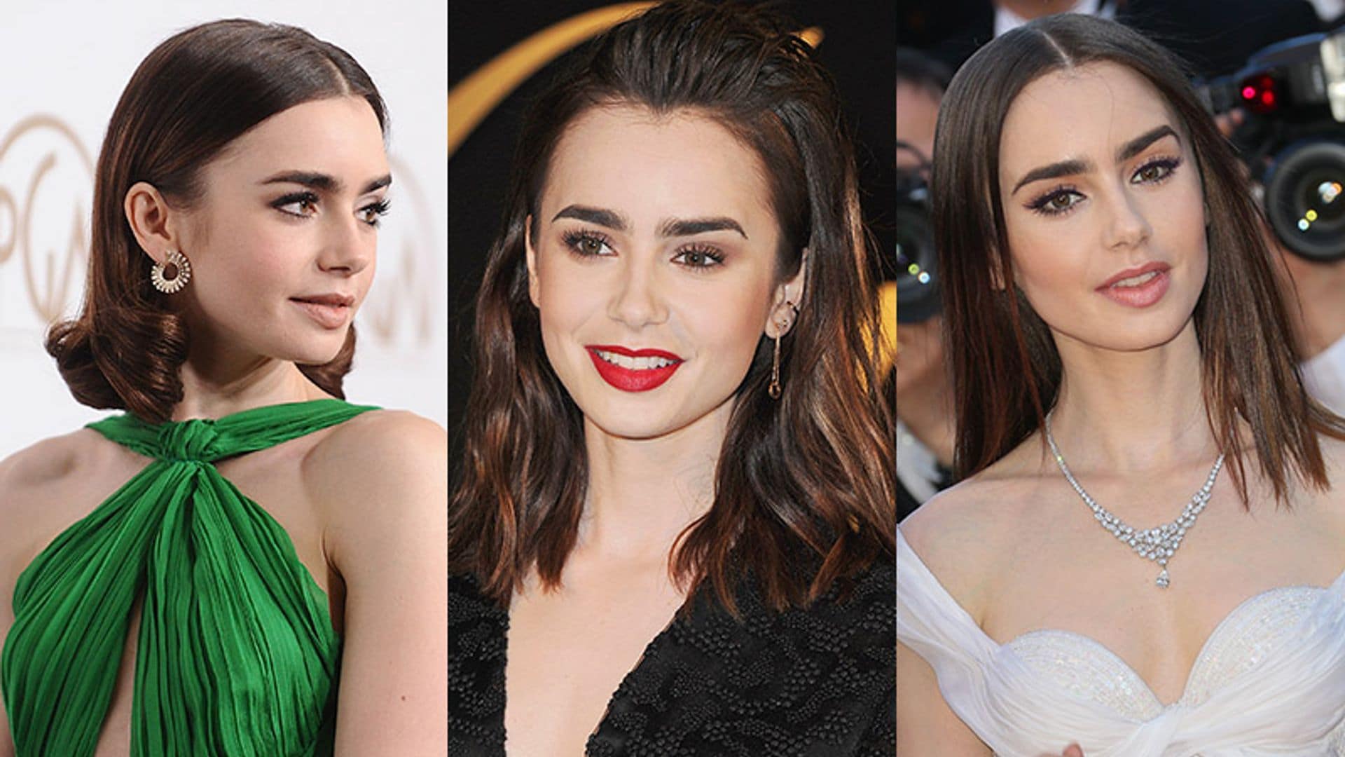 Tres maneras de lucir una melena 'midi', por Lily Collins