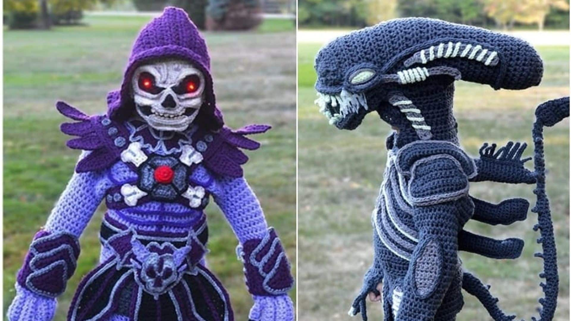 Mamá sorprende en redes sociales con increíbles disfraces tejidos de Alien y Skeletor para sus pequeños