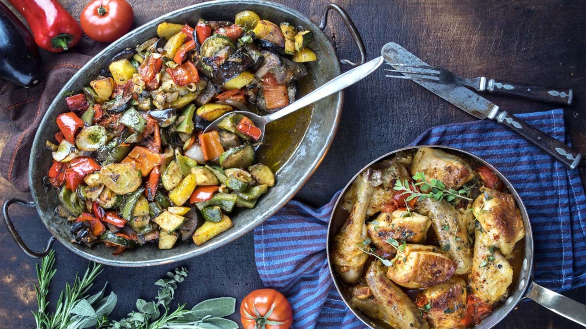 Pollo guisado con 'ratatouille' al horno