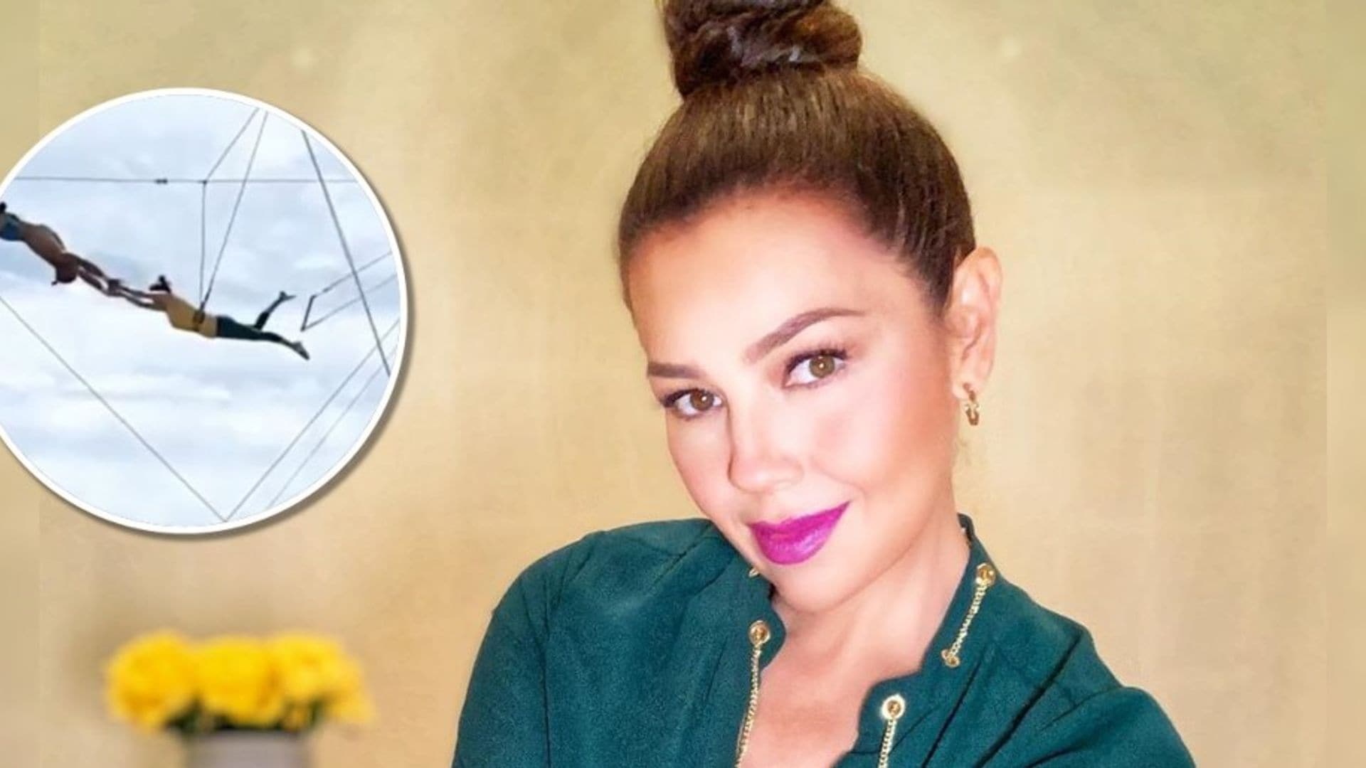 Thalía sorprende con sus habilidades circenses ¡en el trapecio!