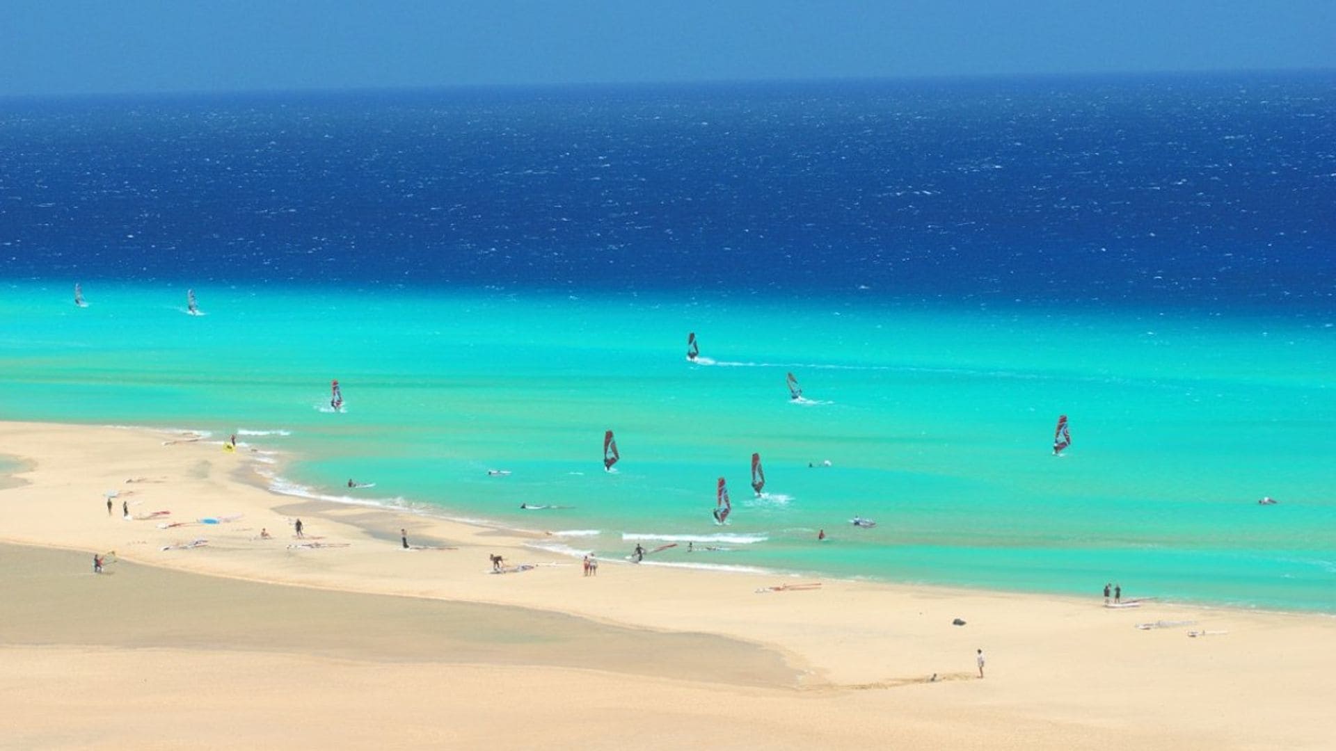 practicando windsurf en las playas de fuerteventura