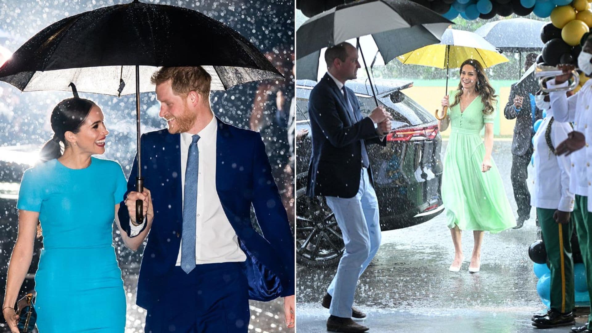 La curiosa conexión entre la imagen bajo la lluvia de los duques de Cambridge y una icónica foto de los Sussex