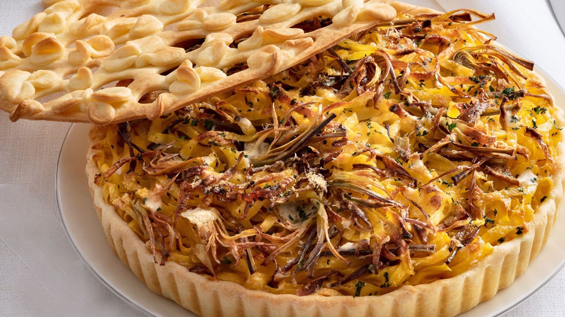 Quiche de tallarines y alcachofas