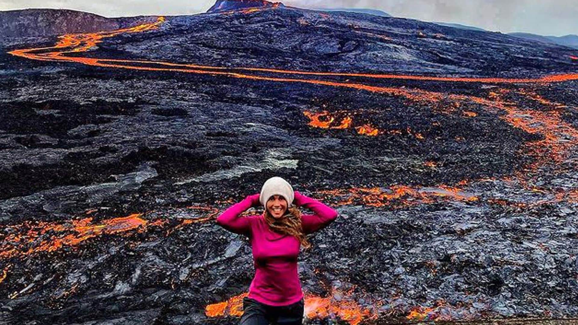 Las impresionantes imágenes de Lara Álvarez en Islandia con un volcán en plena erupción