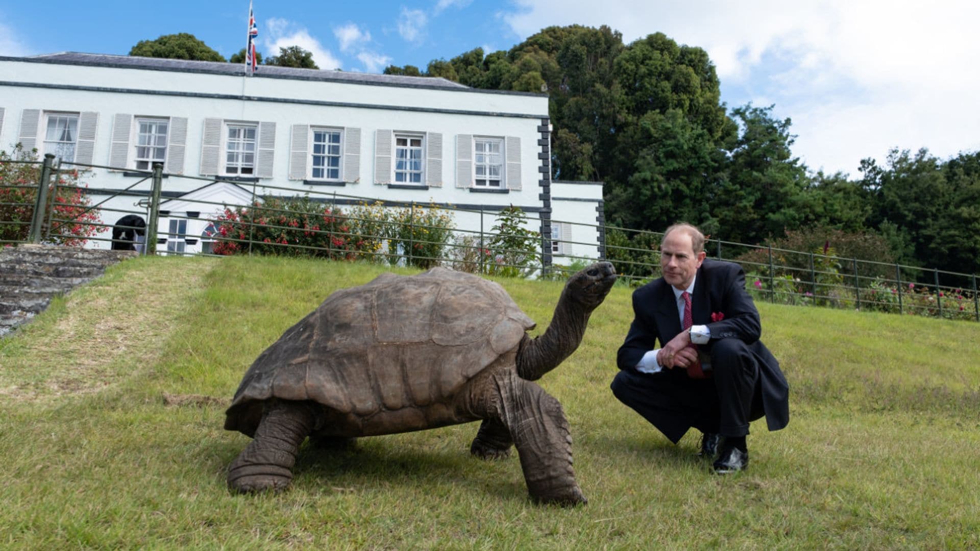 El momentazo del príncipe Eduardo con una tortuga gigante que ya ha conocido a tres generaciones de los Windsor
